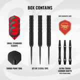 Shot Darts Set components, box contains including flights and shafts. Zen Range