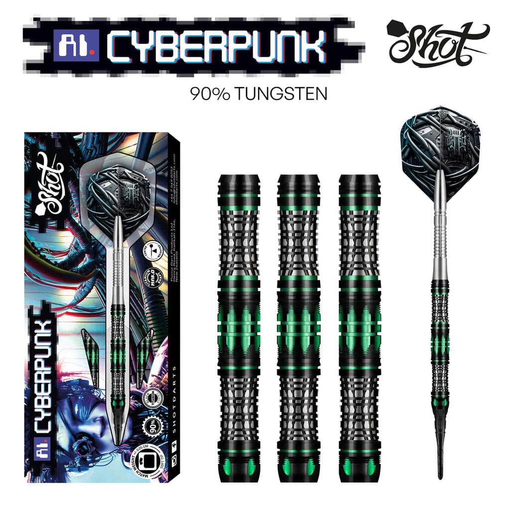 AI Cyberpunk Soft Tip Dart Set-90% Tungsten Barrels