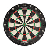 Dartboard with numbered sections and 'Rogue' branding on a white background