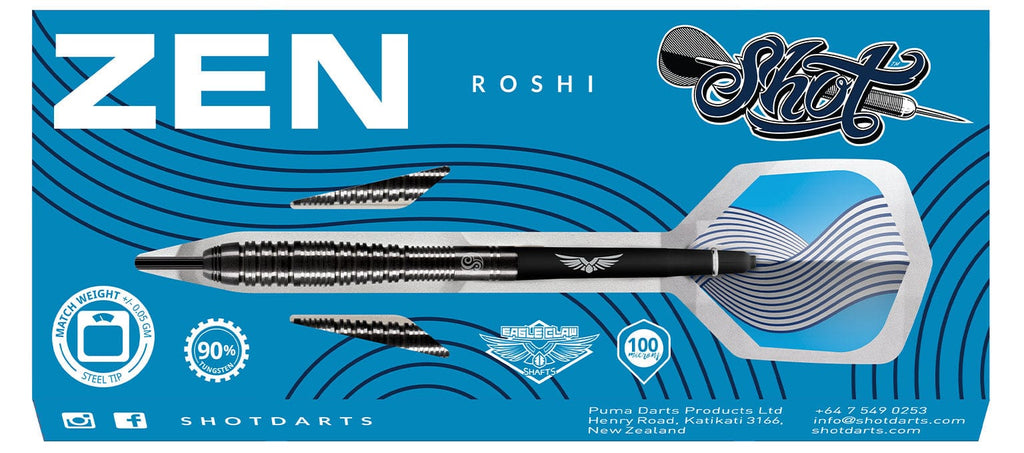 Zen Roshi Steel Tip Dart Set-90% Tungsten Barrels - Shot Darts New Zealand